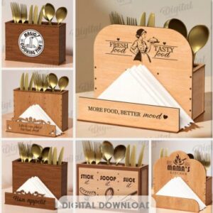 Organizador de cubiertos y servilletas en madera – Diseño funcional para cocina y mesa