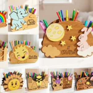 Organizador de Escritorio Porta Lápices Infantil en Madera – Diseños Creativos para Corte Láser