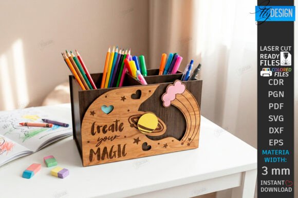 Organizador de Escritorio Porta Lápices Infantil en Madera – Diseños Creativos para Corte Láser - Imagen 3