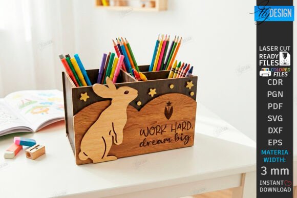 Organizador de Escritorio Porta Lápices Infantil en Madera – Diseños Creativos para Corte Láser - Imagen 5
