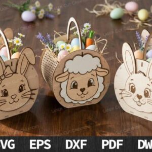Cestas Decorativas de Pascua con Caritas de Animales – Vectores para Corte Láser