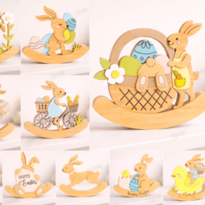 Balancín de conejito de Pascua en madera – Diseño tierno para corte láser