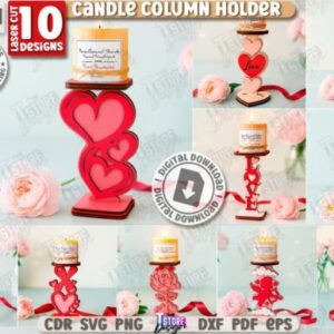 Candelabros de Columna para San Valentín en Madera – Diseños Románticos para Corte Láser