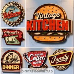 Señales cuadros Retro para Cocina – Pack Vintage de Pared para Corte Láser