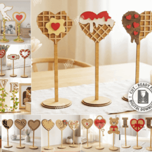 Decoración de mesa “Love” con base – Figuras verticales en madera para proyectos láser