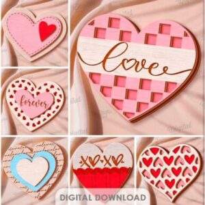 Corazones Decorativos 3D para Corte Láser – Pack Creativo Multicapa