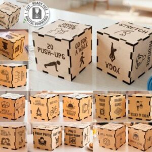 Dados creativos de decisiones en madera – Cubos láser interactivos para juegos y retos