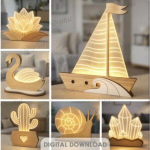 Lámparas LED decorativas en acrílico y madera – Diseños láser con luz ambiental elegante