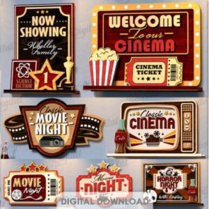 Letreros 3D de Cine en Casa – Vectores Decorativos para Corte Láser