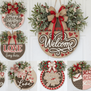 Paquete de letreros redondos para puerta de San Valentín Corte Láser Decorativo