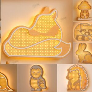 Lámparas nocturnas de pared con siluetas de animales en Ratan – Diseño decorativo para corte láser