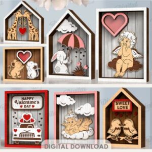 Paquete de mini letreros en capas para San Valentín – Decoración 3D para Corte Láser