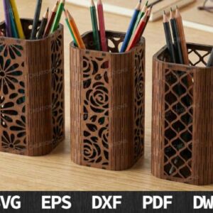 Porta Lápices Decorativo en Madera con Patrones Calados – Diseño Elegante para Corte Láser