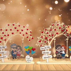 Pareja Romántica abuelitos UP en Columpio con Árbol de Corazones 3D para Corte Láser