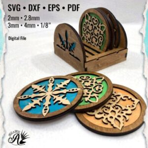 Posavasos Decorativos en Capas con Soporte – Diseño Geométrico para Corte Láser
