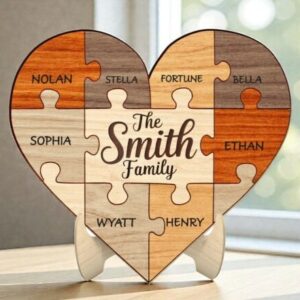 Rompecabezas familiar personalizado en forma de corazon Diseño emocional para corte laser