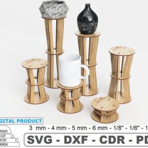 Soportes tipo Columna Decorativa 6 tamaños para Corte Láser – Diseño Modular en Madera