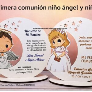 Recuerdo Circular Infantil para Primera Comunión y Bautizo – Vector Láser Personalizable