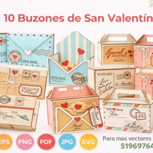 Pack de Buzones Románticos de San Valentín en Madera para Corte Láser