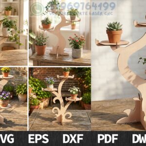 Soporte de Plantas en Forma de Árbol 3D para Corte Láser – Estantería Decorativa en MDF