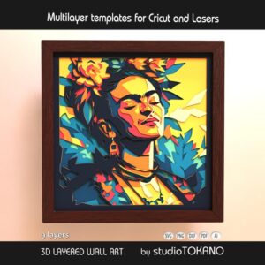 Cuadro Multicapa 3D Estilo Artístico de Frida Kahlo – 9 Capas para Corte Láser y Cricut