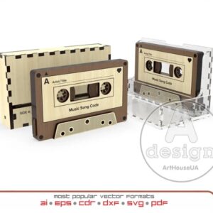 Cassette retro personalizado con caja para corte láser