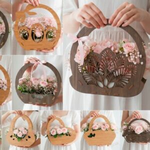 Cesta floral tipo cartera en madera – Diseño elegante y funcional para corte láser