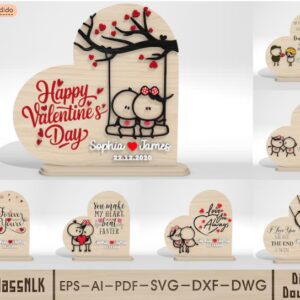 Corazón romántico de San Valentín con frases personalizadas para corte láser