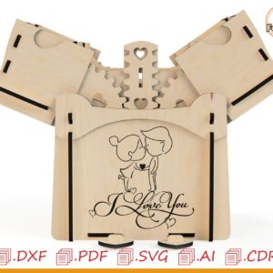 Caja mecánica de amor con engranajes – Vector para corte láser