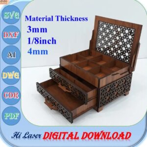 Joyero con dos cajones y compartimientos para corte láser