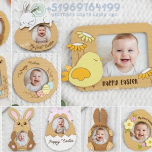 Marcos de Fotos de Pascua en MDF 3D – Pack Infantil Personalizable para Corte Láser