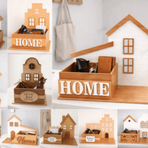 Organizador decorativo con forma de casa en madera – Funcionalidad cálida para corte láser