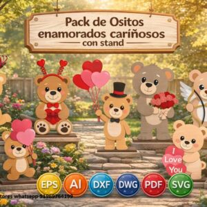 Ositos enamorados con stand – Figuras decorativas para corte láser