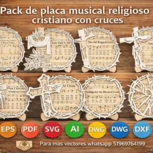 Placas musicales cristianas con cruces – Pack devocional para corte láser CNC