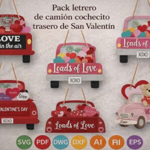 Letreros decorativos de camión romántico para San Valentín – Diseño multilayer para corte láser