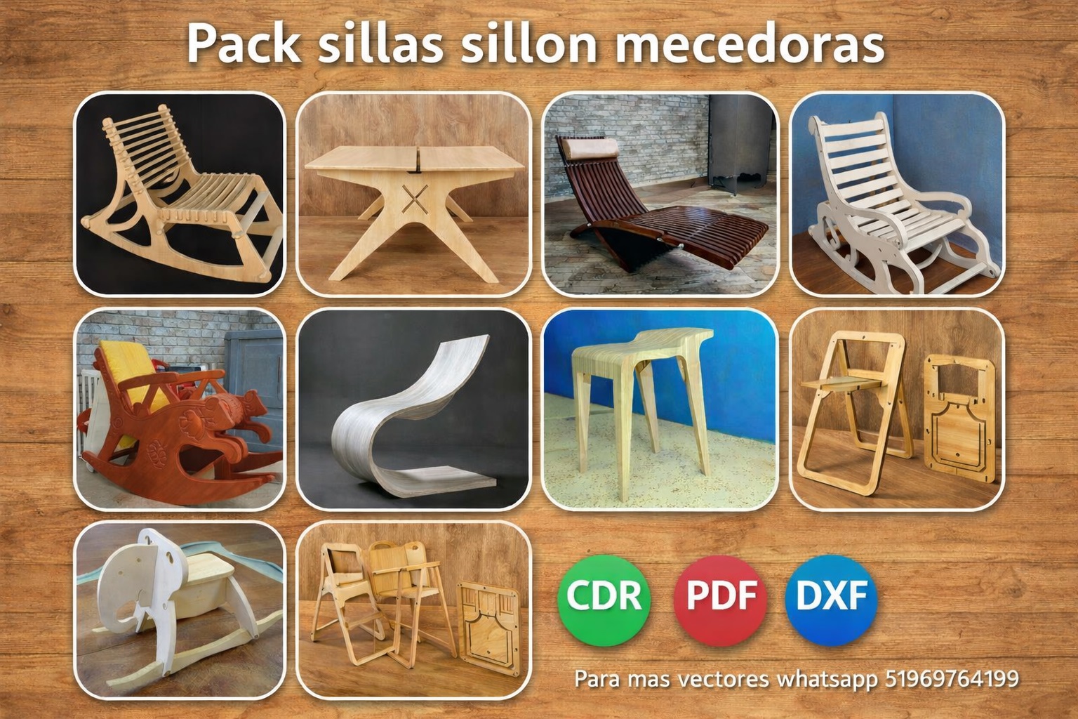 Colección de sillas y sillones mecedores para CNC – Diseños funcionales en madera