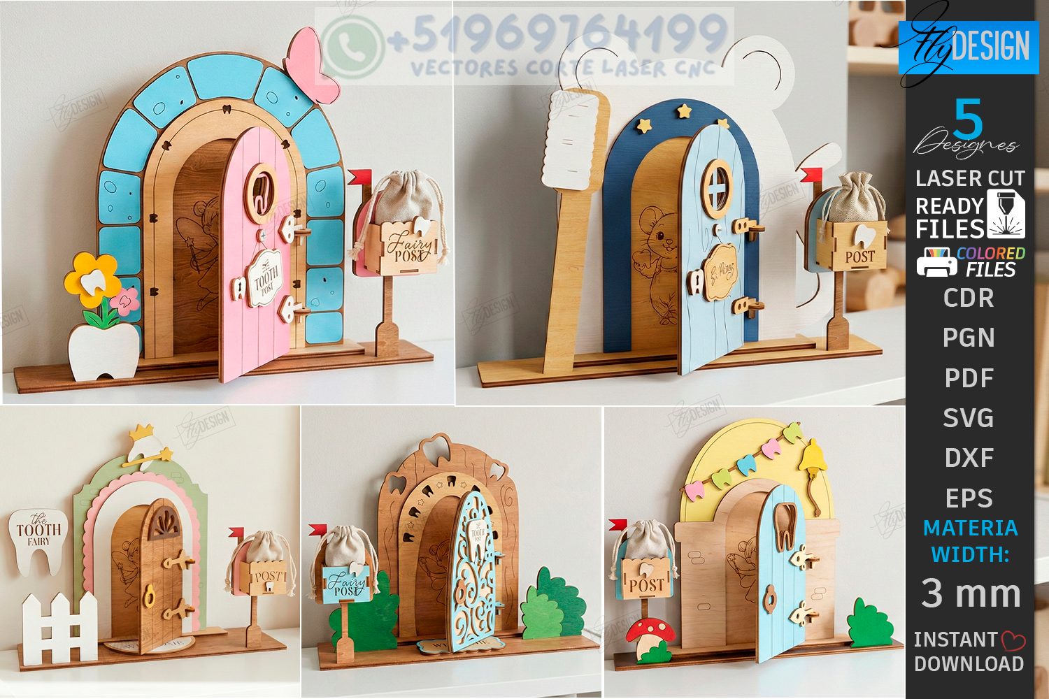 Puerta Mágica del Ratón de los Dientes en MDF 3D – Pack Decorativo Infantil para Corte Láser