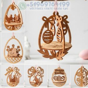 Ornamentos 3D de Huevo de Pascua en MDF – Pack Colgante para Corte Láser