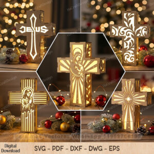 Cruz decorativa iluminada para corte láser