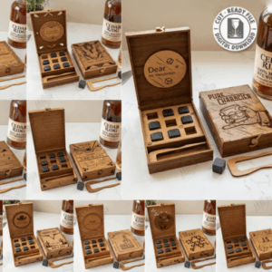 Cajas de almacenamiento para Whiskey Stones en madera – Diseño premium para corte láser