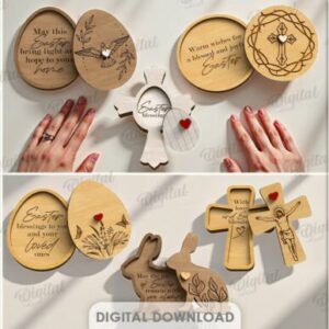 Paquete de cajitas con tapa de Pascua 3D Colección 3D para corte láser