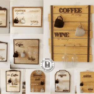 Colgador decorativo de tazas y copas en madera – Diseño funcional para corte láser