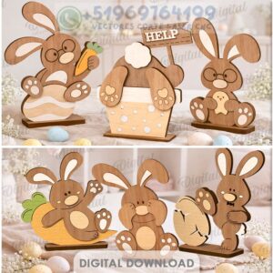 Colección Conejitos 3D en MDF – Figuras Decorativas de Pascua para Corte Láser