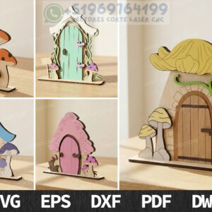 Mini Casas Encantadas 3D en MDF – Pack de Puertas de Hadas para Corte Láser