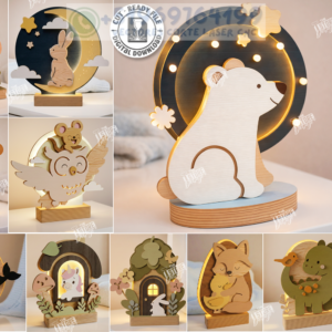 Lámparas Infantiles 3D con Luz LED en MDF – Pack Decorativo para Corte Láser