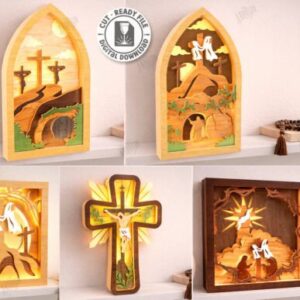 Decoración de Pascua en Capas 3D para Corte Láser – Escenas Iluminadas y Cruces