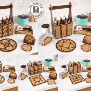 Set decorativo y organizador para cocina en madera – Pack funcional para corte láser