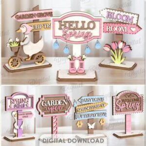 Señales decorativas de primavera para mesa en madera – Pack creativo para corte láser