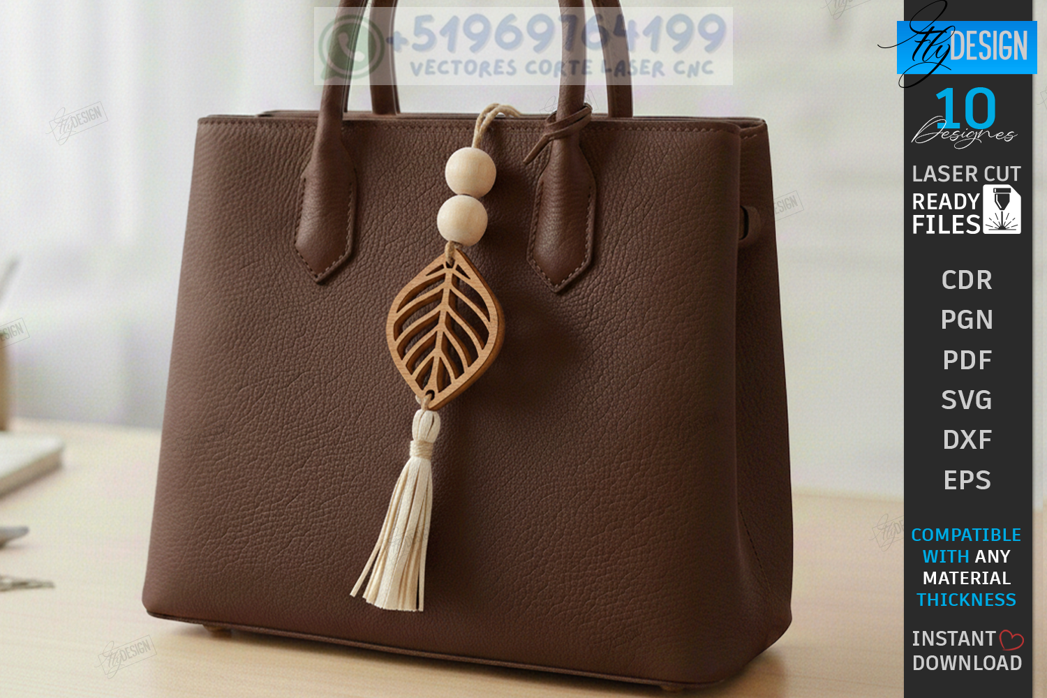 Colgantes Florales en MDF para Bolsos – Pack de Accesorios Decorativos Corte Láser - Imagen 2