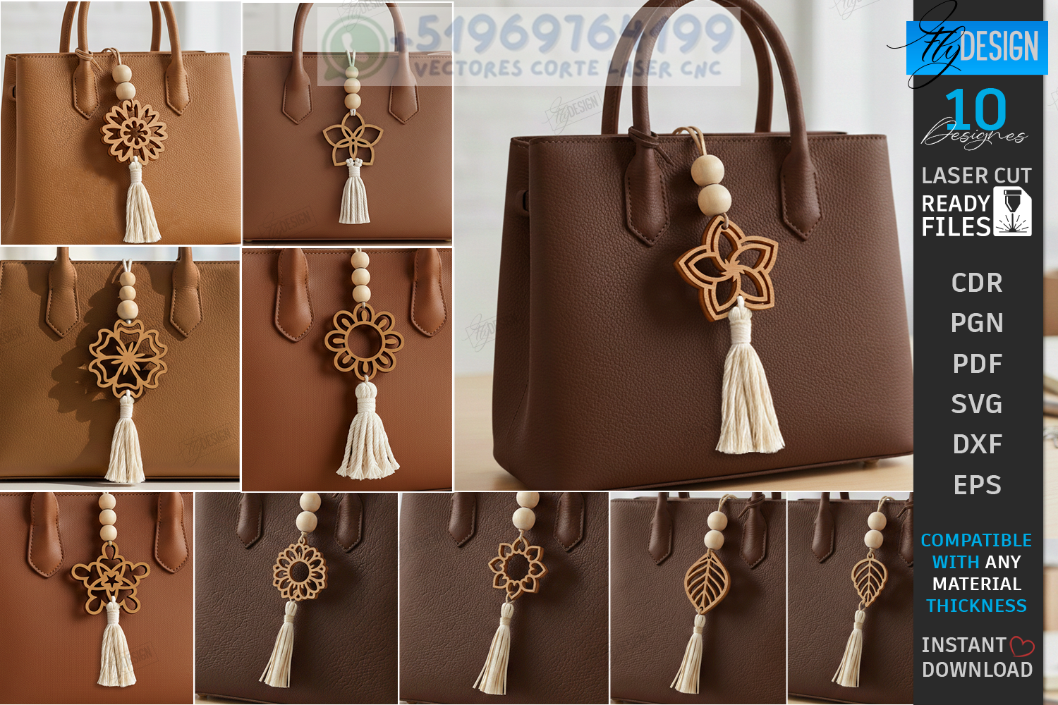 Colgantes Florales en MDF para Bolsos – Pack de Accesorios Decorativos Corte Láser